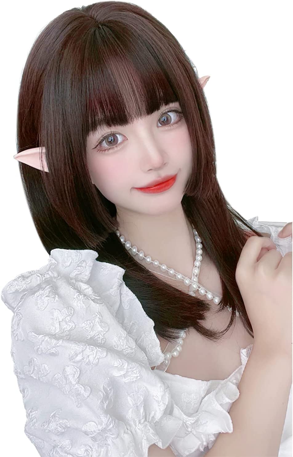 FESHFEN ウィッグ セミロング 姫カット フルウィッグ ミディアム 姫髪 ロング 女装 レディーズ ストレート コスプレ ぱっつん 小顔 耐熱 ファッション ロリータ 可愛い ネット/櫛付き