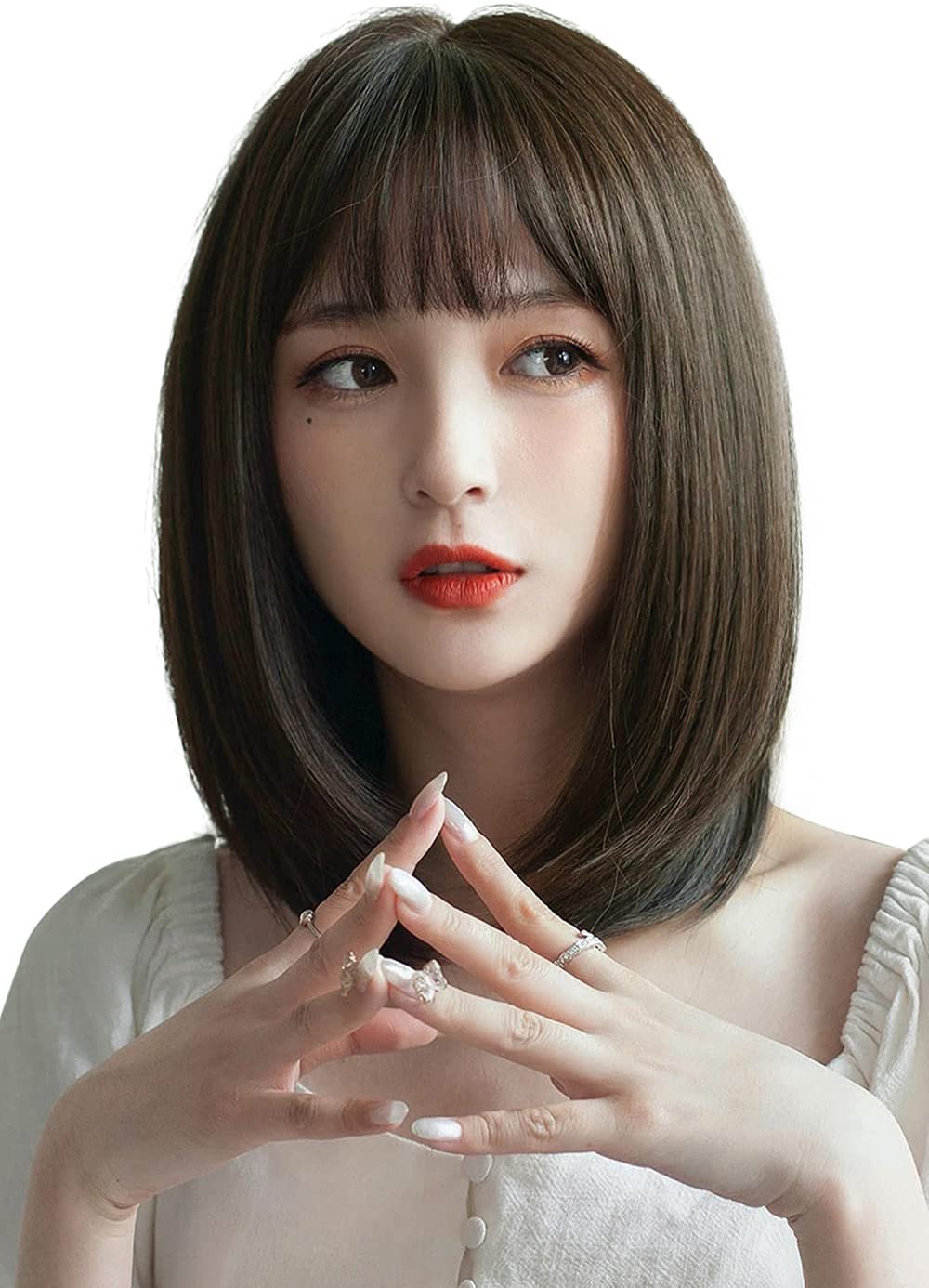 FESHFEN ウィッグ ミディアム セミロング ストレート フルウィッグ ナチュラル レディース 女性 wig かつら 普段使い 自然 医療用 小顔効果 耐熱 ネット/櫛付き 8317