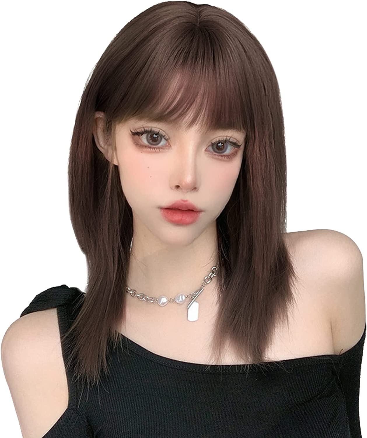 FESHFEN ウィッグ セミロング ストレート かつら フルウィッグ ミディアム 女性 うぃっぐ レディース ナチュラル wig 女装 ぱっつん カツラ ファッション 小顔 自然 普段使い