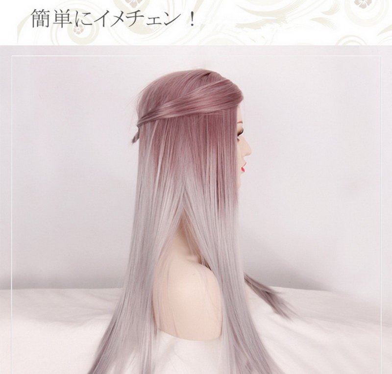 FESHFEN ウィッグ　コスプレ　ロング　原宿 グレー　欧米風 マルチカラー　ストレート　フル wig　ネット付き　xmky050501