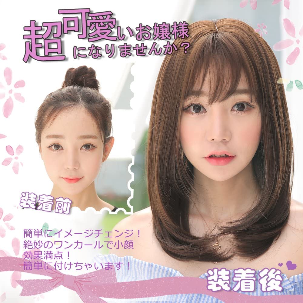 FESHFEN ウィッグ かつら ミディアム セミロング フルウィッグ レディース wig ストレート 自然 医療用 小顔効果