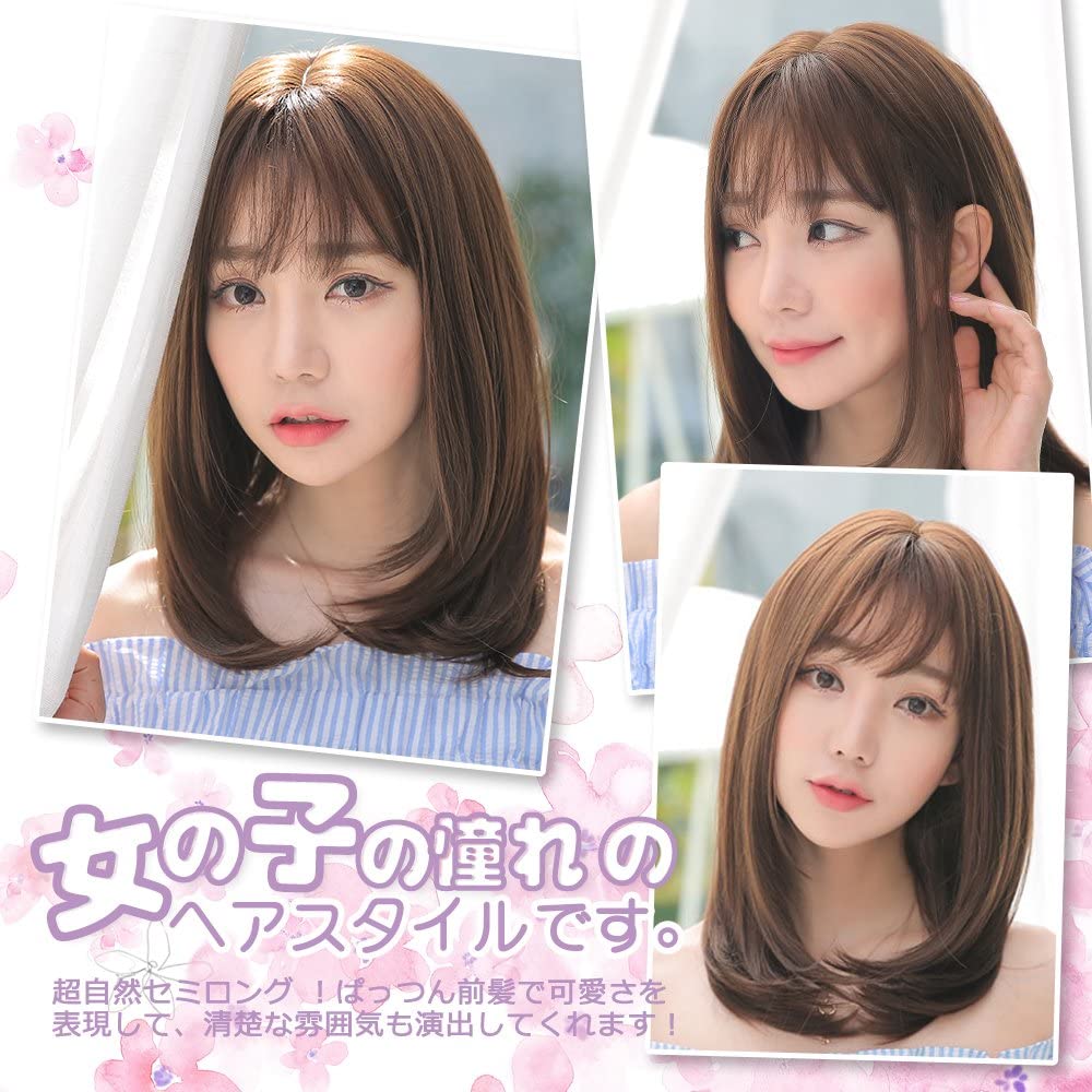 FESHFEN ウィッグ かつら ミディアム セミロング フルウィッグ レディース wig ストレート 自然 医療用 小顔効果