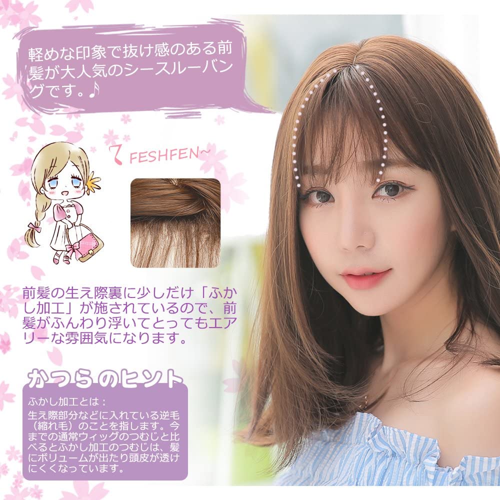 FESHFEN ウィッグ かつら ミディアム セミロング フルウィッグ レディース wig ストレート 自然 医療用 小顔効果