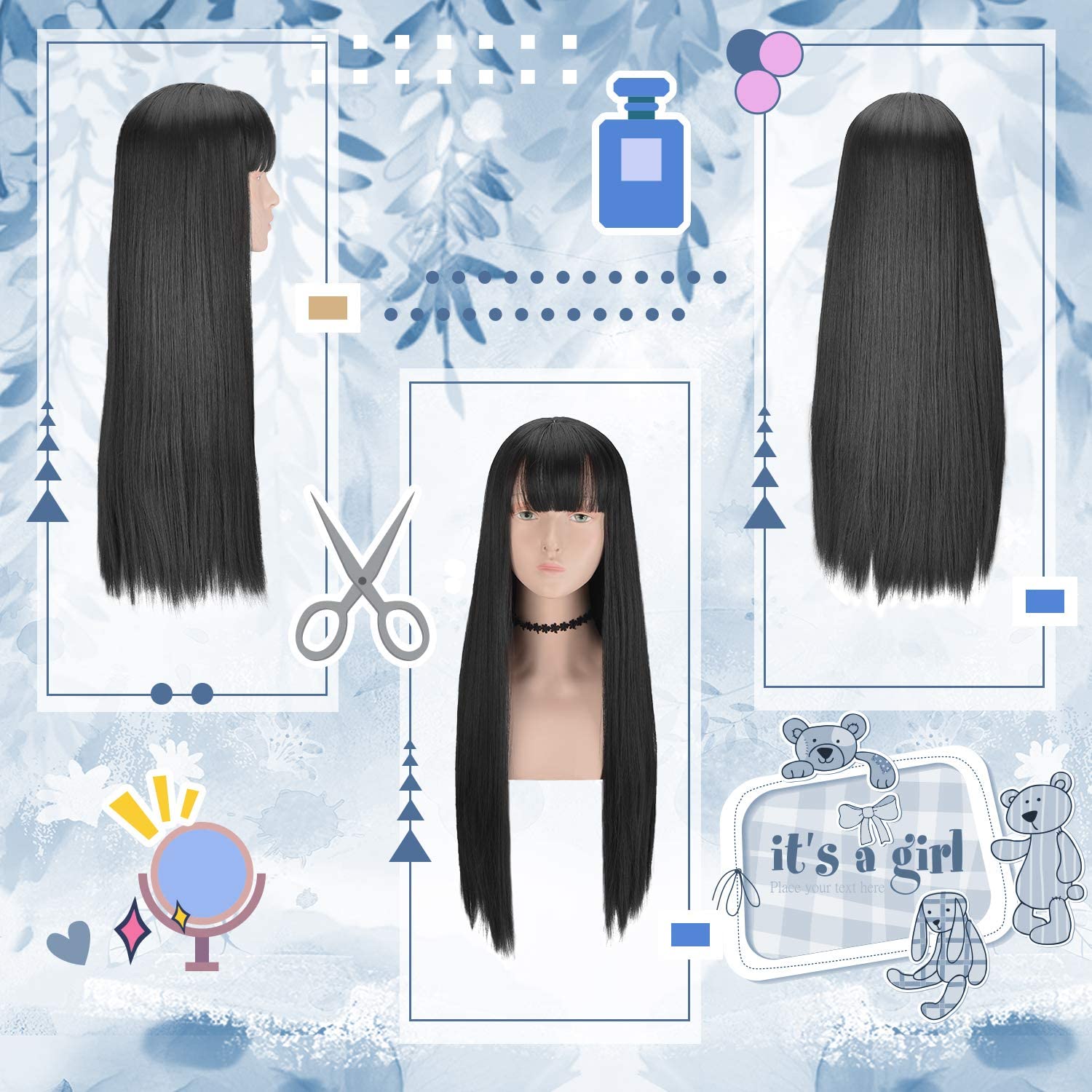 FESHFEN ウィッグ かつら フルウィッグ スーパーロング ぱっつん 前髪 ストレート レディース wig 小顔効果 自然 医療用 7358 - ウインドウを閉じる