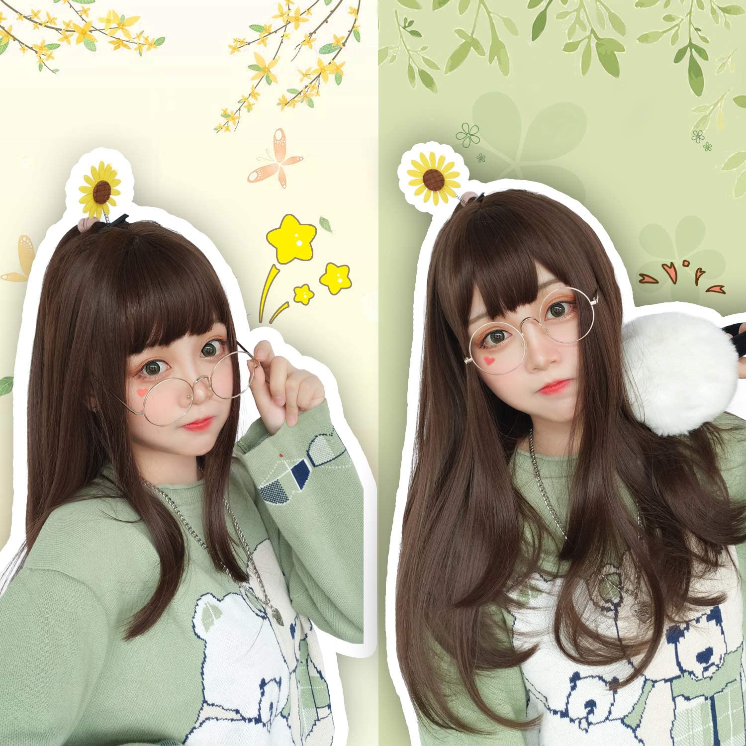 FESHFEN ウィッグ フルウィッグ 姫カット ロング ストレート ぱっつん 自然 ロリータ レディース 萌え 可愛い wig 医療用 小顔効果 ネット付き 耐熱 DZZ30