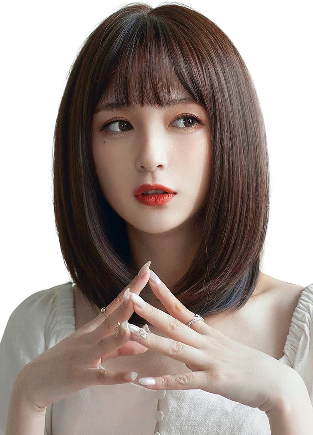 FESHFEN ウィッグ ミディアム セミロング ストレート フルウィッグ ナチュラル レディース 女性 wig かつら 普段使い 自然 医療用 小顔効果 耐熱 ネット/櫛付き 8317