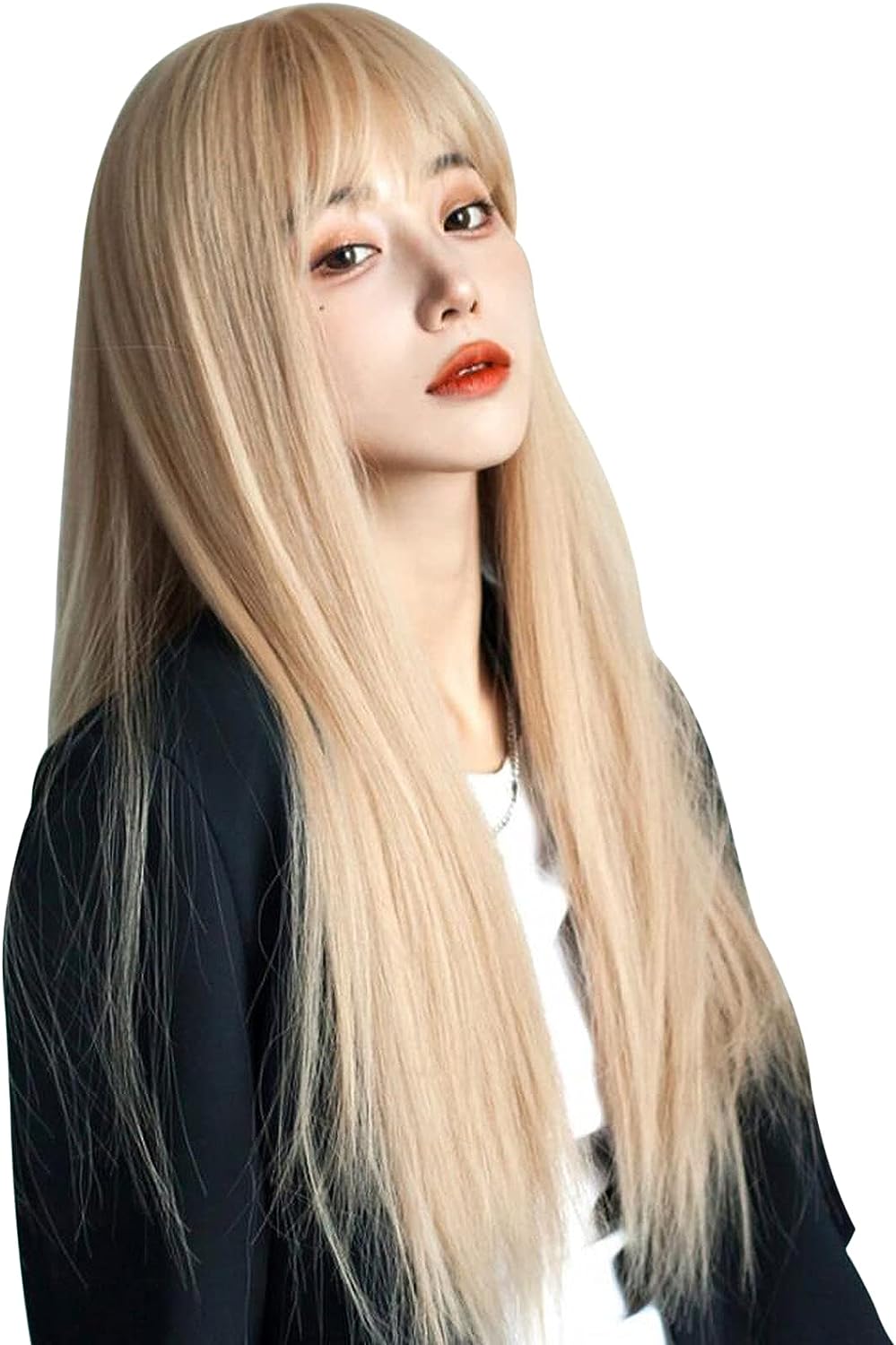 FESHFEN ウィッグ ロング ストレート かつら フルウィッグ 自然 女装 レディーズ wig 原宿系 カツラ ぱっつん ファッション 日常 コスプレ 小顔 人気 可愛い 耐熱 ネット/櫛付き 白金色 - ウインドウを閉じる