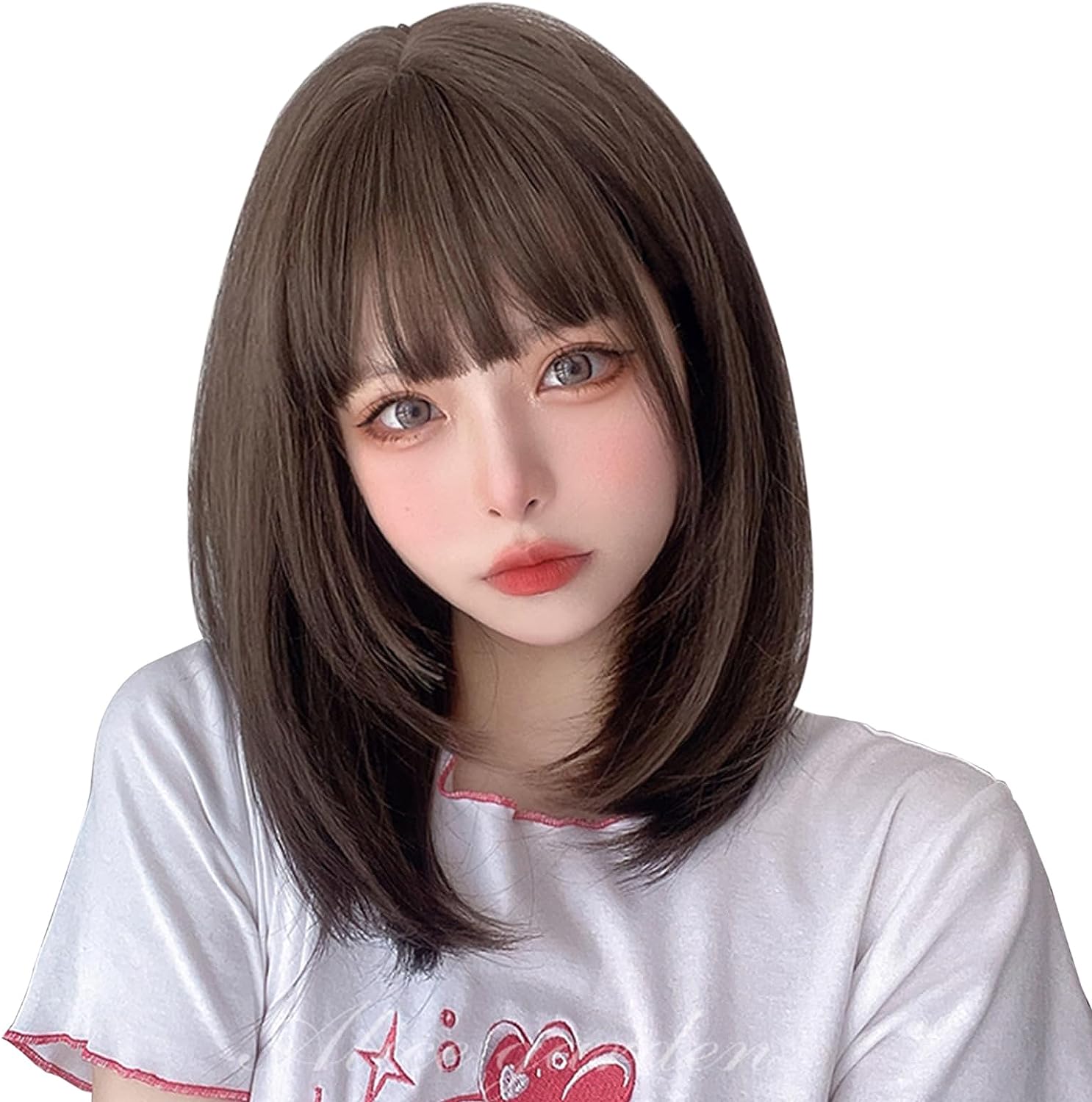 FESHFEN ウィッグ セミロング ミディアム かつら フルウィッグ 女装 wig ストレート サラサラ ぱっつん ファッション 日常 コスプレ ロリータ 人気 小顔 可愛い 耐熱 ネット/櫛付き モカブラウン - ウインドウを閉じる