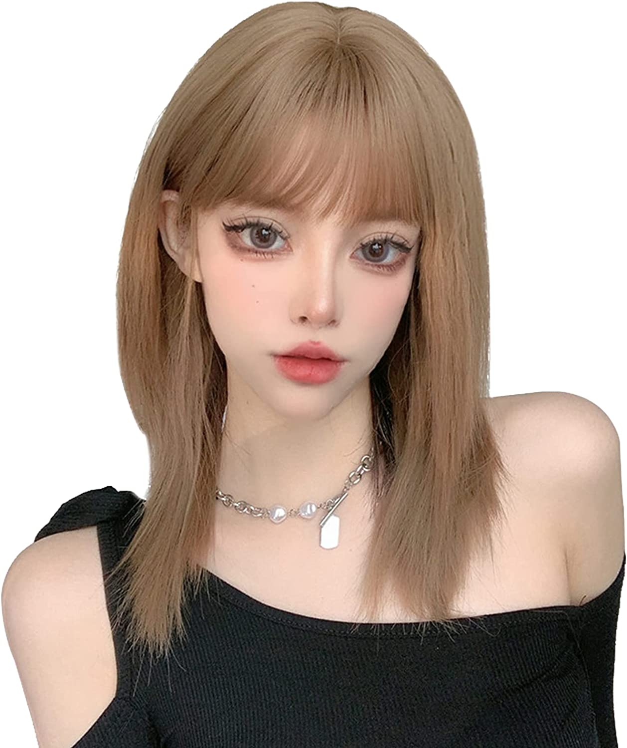 FESHFEN ウィッグ セミロング ストレート かつら フルウィッグ ミディアム 女性 うぃっぐ レディース ナチュラル wig 女装 ぱっつん カツラ ファッション 小顔 自然 普段使い