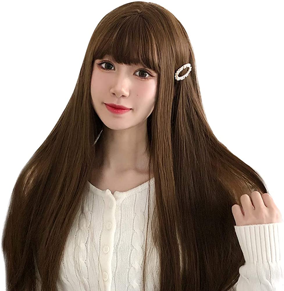 FESHFEN ウイッグ ロング フルウィッグ ストレート セミロング ウイッグ レディーズ wig ぱっつん 前髪 前髪ウィッグ かつら 女装 ウィッグ 自然 小顔 日常 耐熱