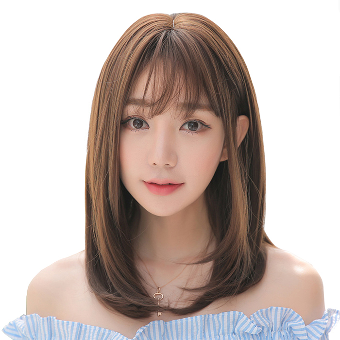 FESHFEN ウィッグ かつら ミディアム セミロング フルウィッグ ウィッグ ロング レディース wig ストレート 自然 医療用 小顔効果 ネット付き 耐熱 チョコブラウン