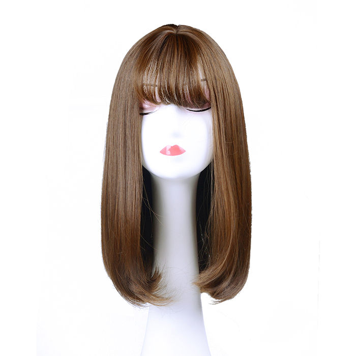 FESHFEN ウィッグ かつら ミディアム セミロング フルウィッグ ウィッグ ロング レディース wig ストレート 自然 医療用 小顔効果 ネット付き 耐熱 亜麻色